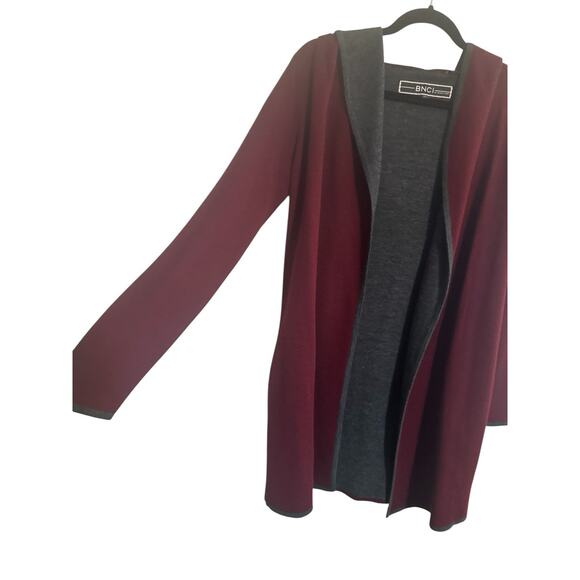 BNCI By Blanc Noir Hooded *READ* Sweater Cardigan Small Maroon Open Wool #5137 - Picture 5 of 12